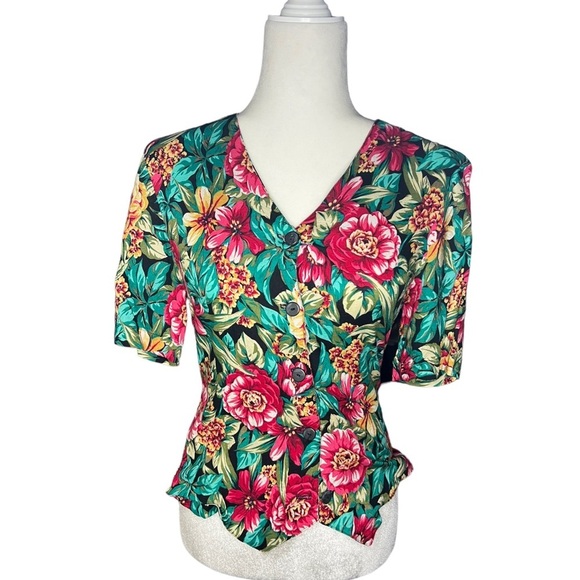 Retro Vintage Floral Button-Up Blouse 80’s - Picture 1 of 6